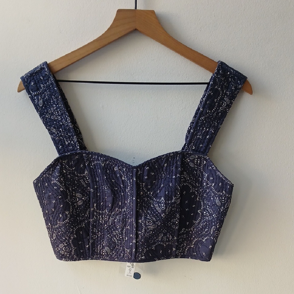 Madewell Quilted Bra Top Blue White Paisley Women's 2 NWT